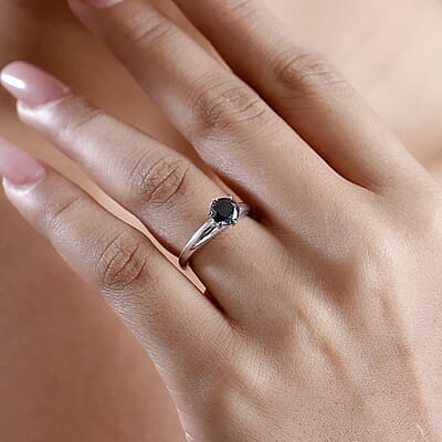 D'Joy Black Diamond 1.00 ctw Solitaire Ring in Rhodium Over Sterling Silver (Size 10.0)