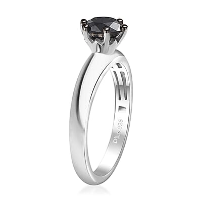 D'Joy Black Diamond 1.00 ctw Solitaire Ring in Rhodium Over Sterling Silver (Size 10.0)