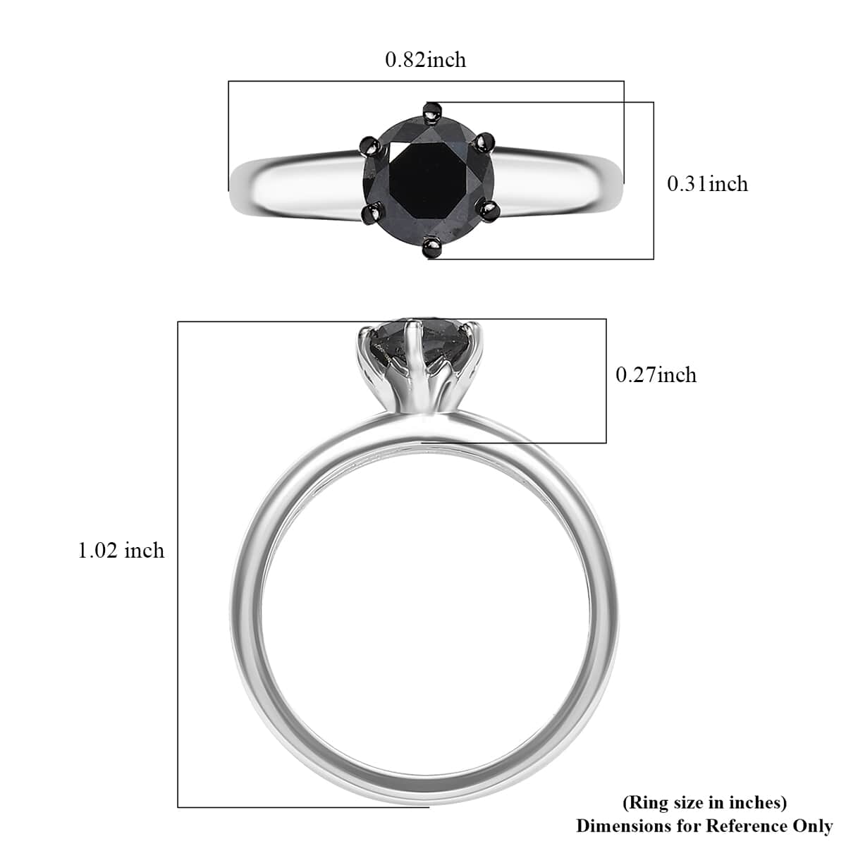 Black Diamond 1.00 ctw Solitaire Ring in Rhodium Over Sterling Silver (Size 10.0) image number 5