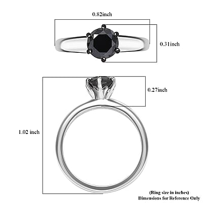 D'Joy Black Diamond 1.00 ctw Solitaire Ring in Rhodium Over Sterling Silver (Size 10.0)
