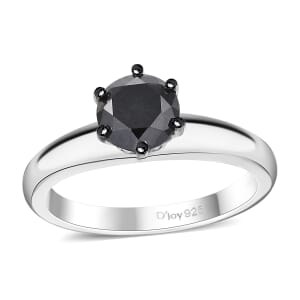 Black Diamond 1.00 ctw Solitaire Ring in Rhodium Over Sterling Silver (Size 6.0)