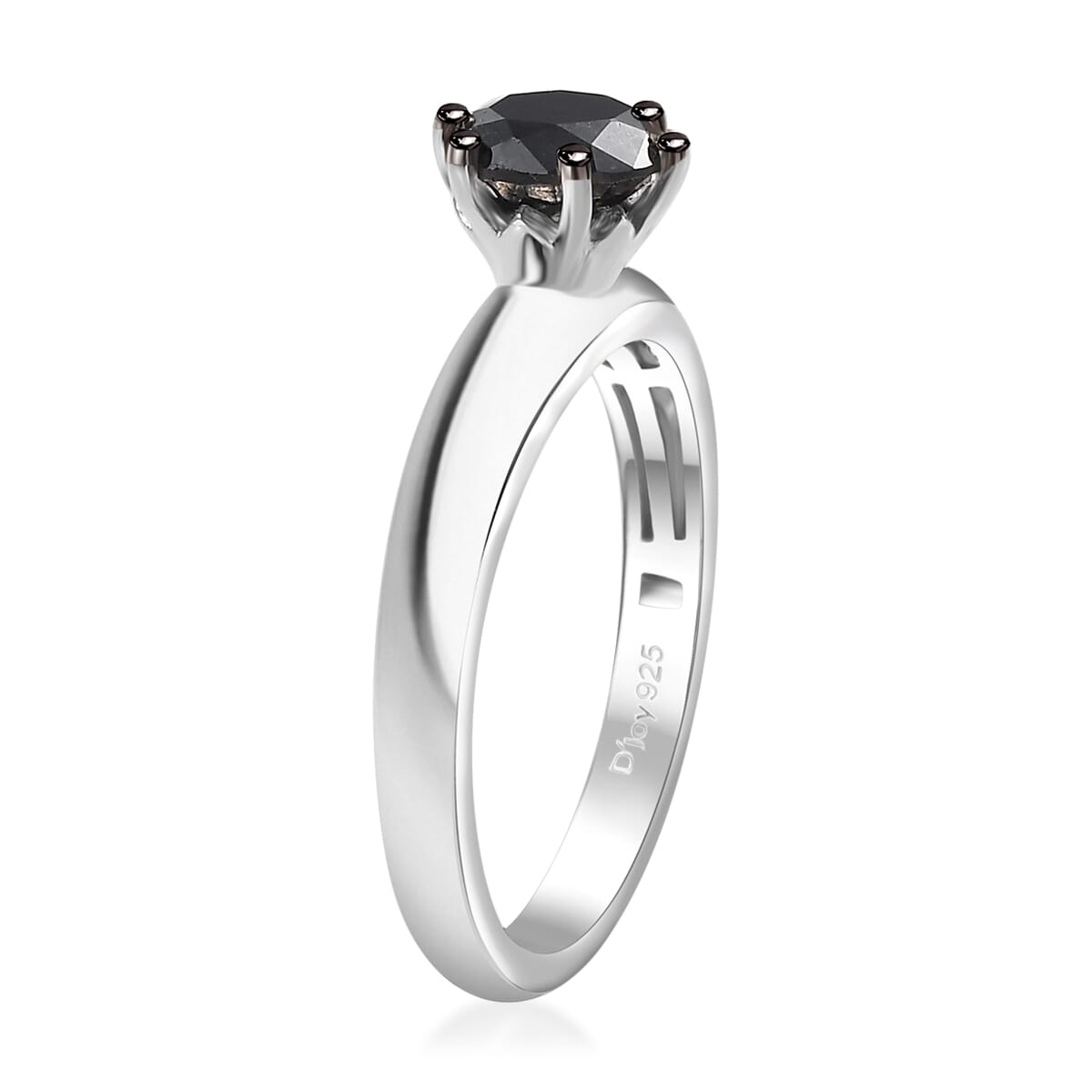 Black Diamond 1.00 ctw Solitaire Ring in Rhodium Over Sterling Silver (Size 6.0) image number 3
