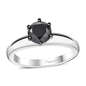 Black Diamond 1.00 ctw Solitaire Ring in Rhodium Over Sterling Silver (Size 9.0)