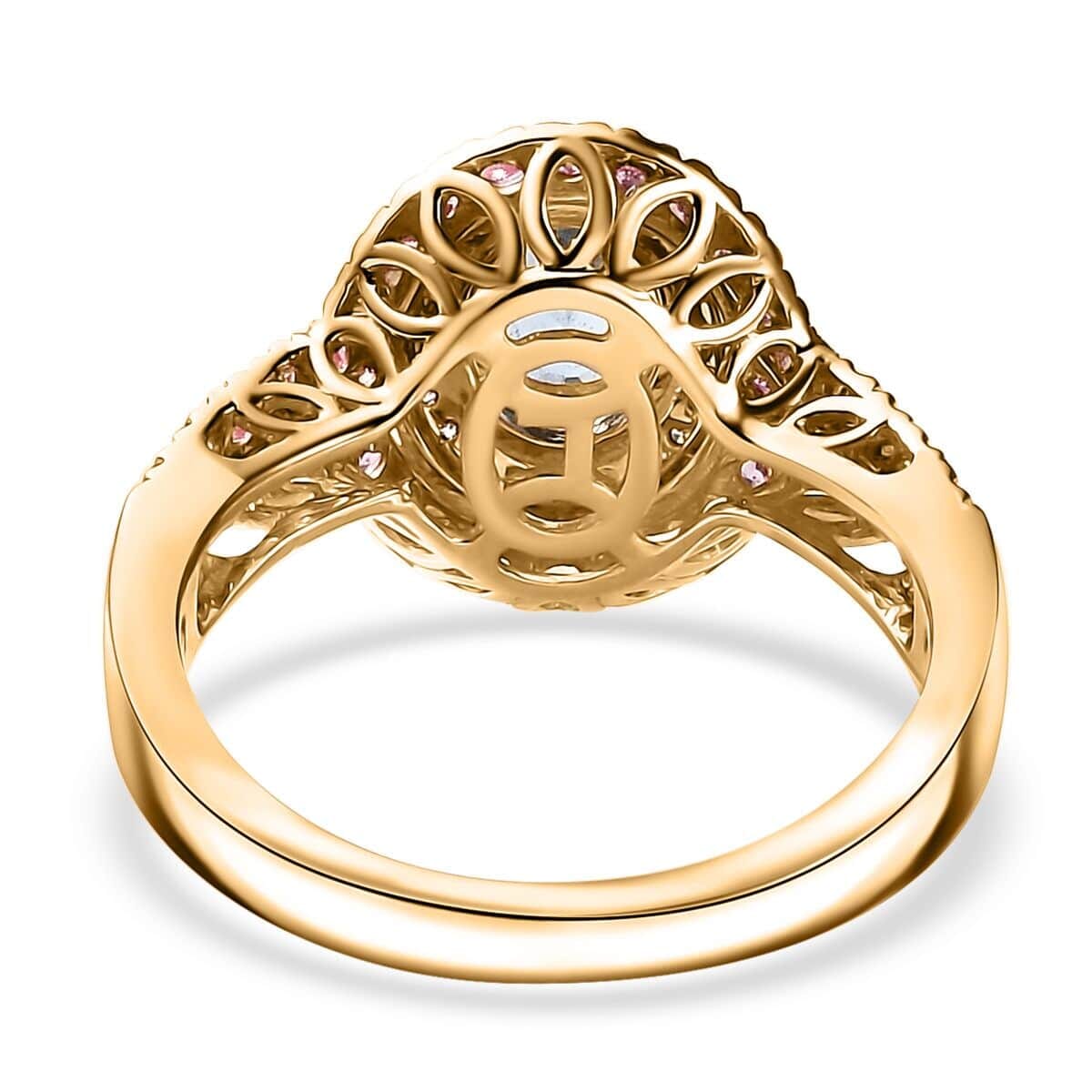 Certified & Appraised Luxoro AAA Santa Maria Aquamarine, Mahenge Spinel and I2 Diamond 2.05 ctw Double Halo Ring in 14K Yellow Gold (Size 9.5) 5.05 Grams image number 4