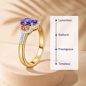 Luxoro AAA Tanzanite and Padparadscha Sapphire (Bery 9.5), G-H I2 Diamond 2.00 ctw Sunset Serenade Ring in 14K Yellow Gold (Size 10.0)