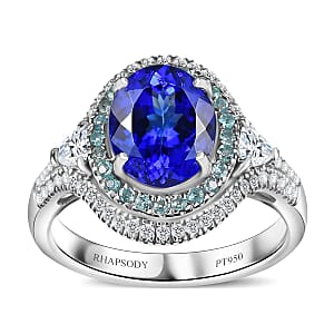 Rhapsody AAAA Tanzanite, Paraiba Tourmaline and E-F VS2 Diamond 3.70 ctw Ring in 950 Platinum (Size 6.5) 8.60 Grams