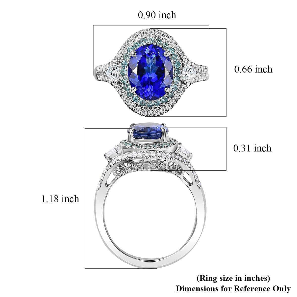 Rhapsody AAAA Tanzanite, Paraiba Tourmaline and E-F VS2 Diamond 3.70 ctw Ring in 950 Platinum (Size 6.5) 8.60 Grams image number 5