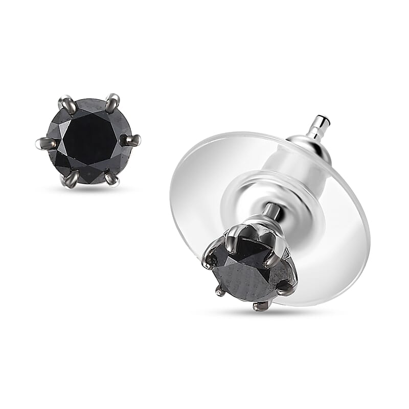 D'Joy Black Diamond 1.00 ctw Stud Earrings in Rhodium Over Sterling Silver