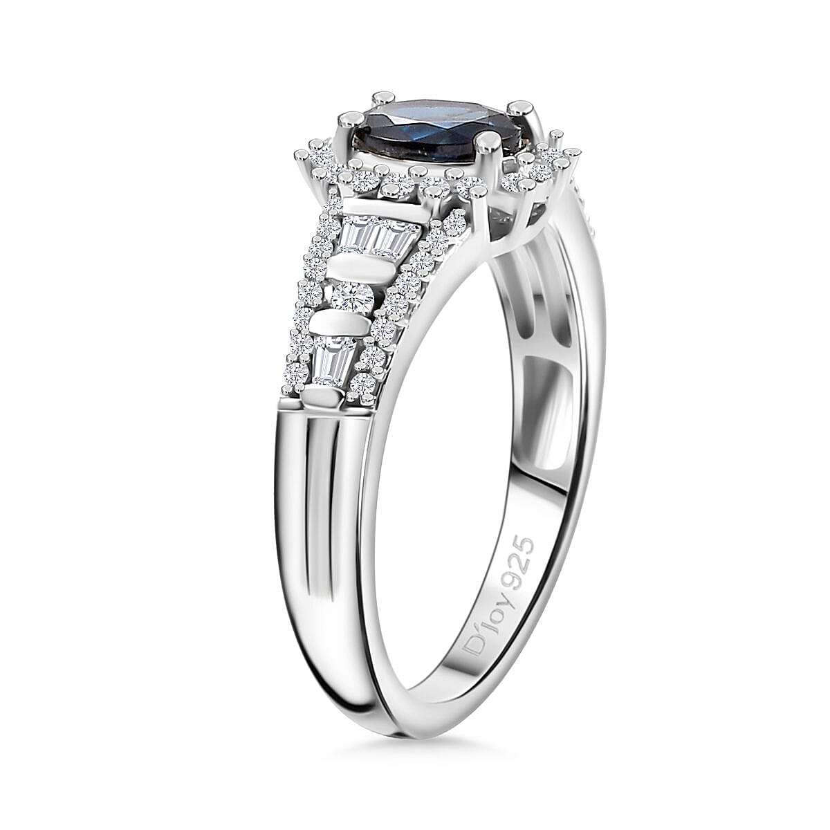 D'Joy AAA Monte Belo Indicolite and White Zircon 1.25 ctw Starburst Ring in Rhodium Over Sterling Silver (Size 10.0)