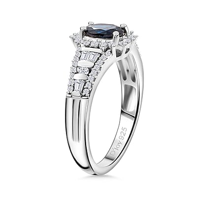 D'Joy AAA Monte Belo Indicolite and White Zircon 1.25 ctw Starburst Ring in Rhodium Over Sterling Silver (Size 10.0)