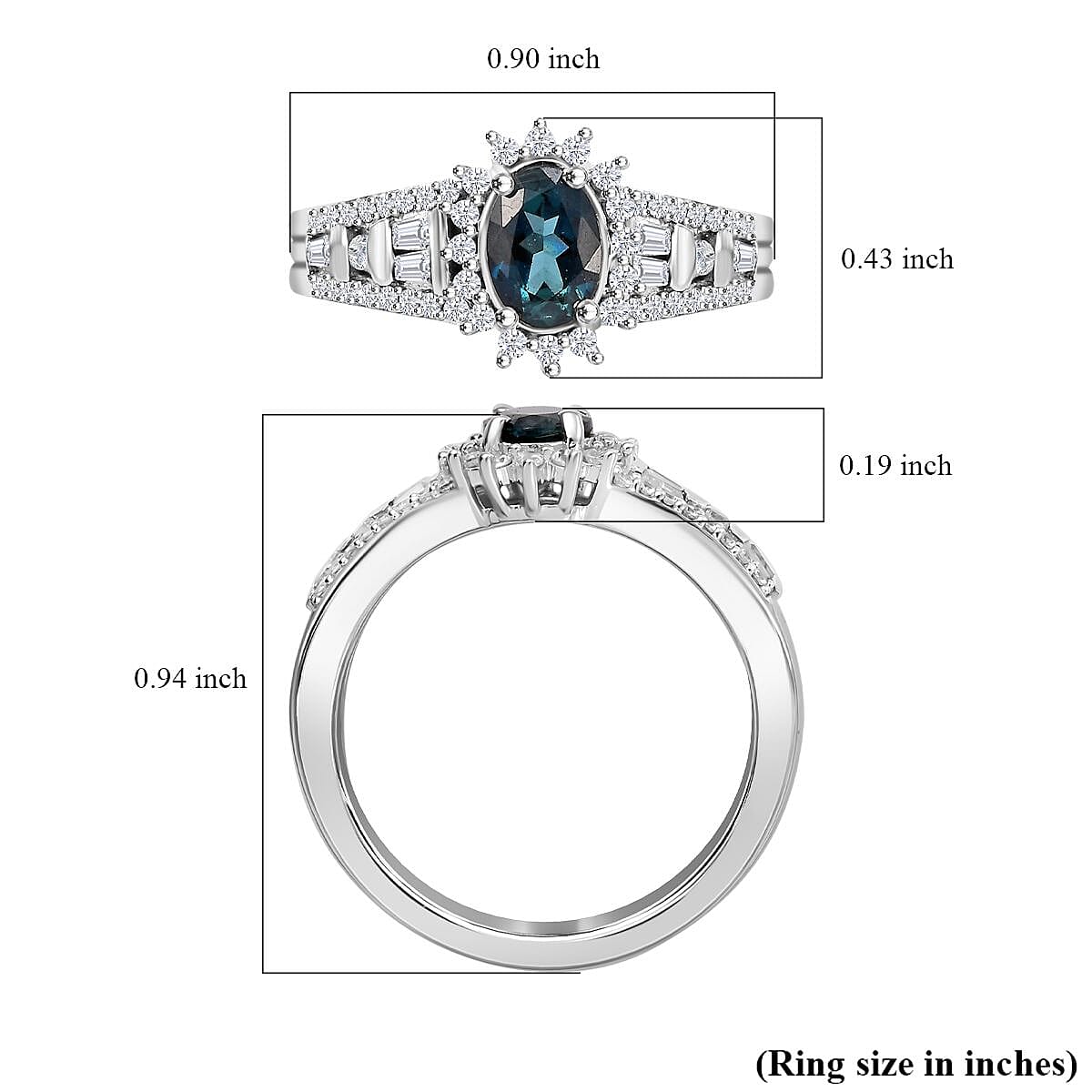 D'Joy AAA Monte Belo Indicolite and White Zircon 1.25 ctw Starburst Ring in Rhodium Over Sterling Silver (Size 10.0)