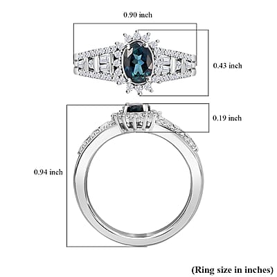 D'Joy AAA Monte Belo Indicolite and White Zircon 1.25 ctw Starburst Ring in Rhodium Over Sterling Silver (Size 10.0)