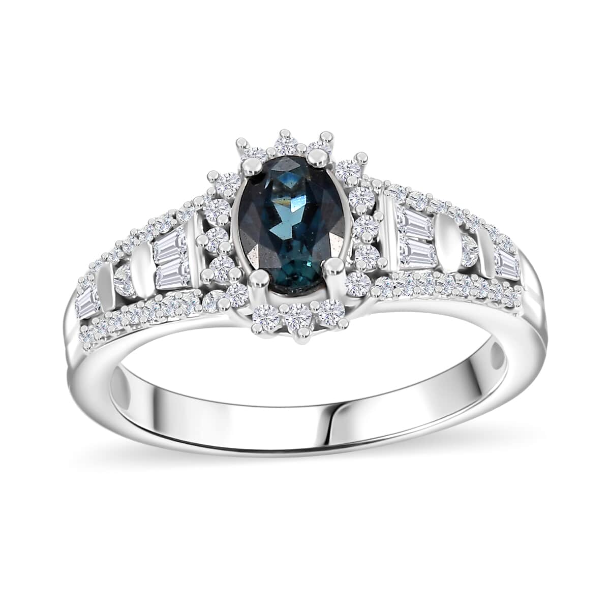 AAA Monte Belo Indicolite and White Zircon 1.20 ctw Ring in Rhodium Over Sterling Silver (Size 7.0) image number 0