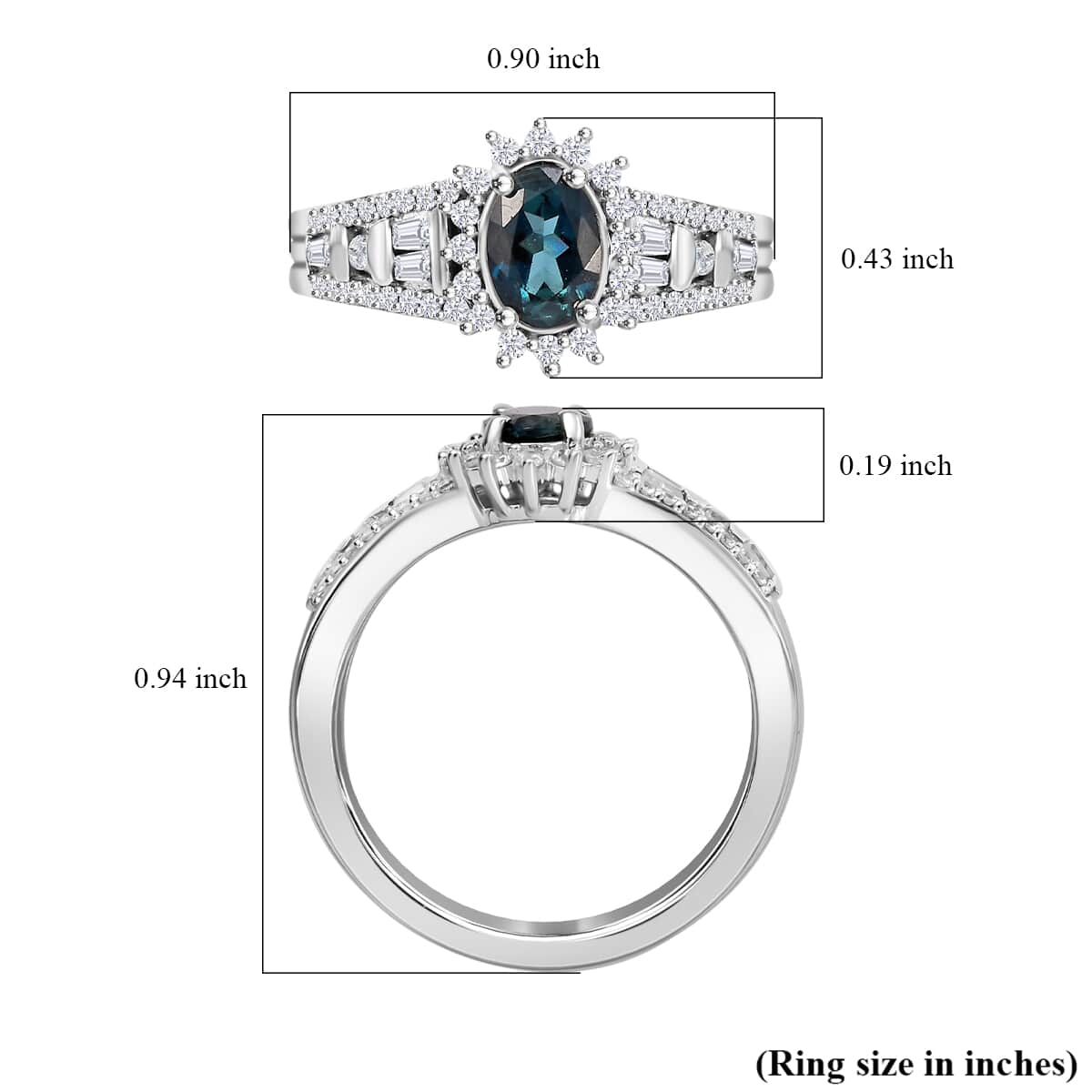 AAA Monte Belo Indicolite and White Zircon 1.20 ctw Ring in Rhodium Over Sterling Silver (Size 7.0) image number 5