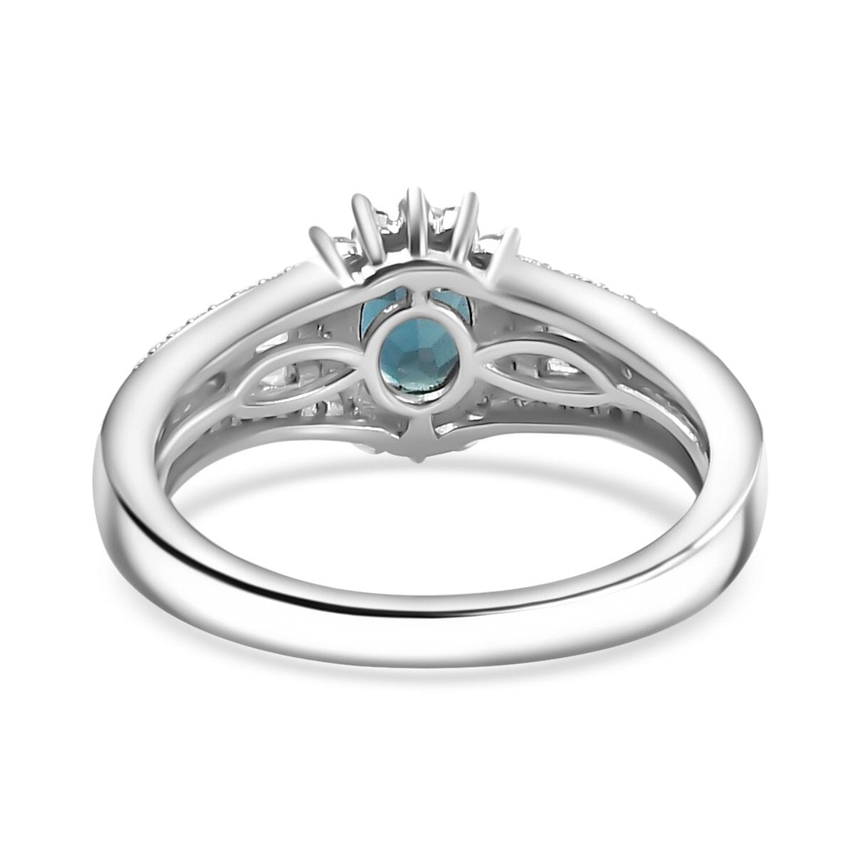 AAA Monte Belo Indicolite and White Zircon 1.25 ctw Starburst Ring in Rhodium Over Sterling Silver (Size 9.0) image number 4