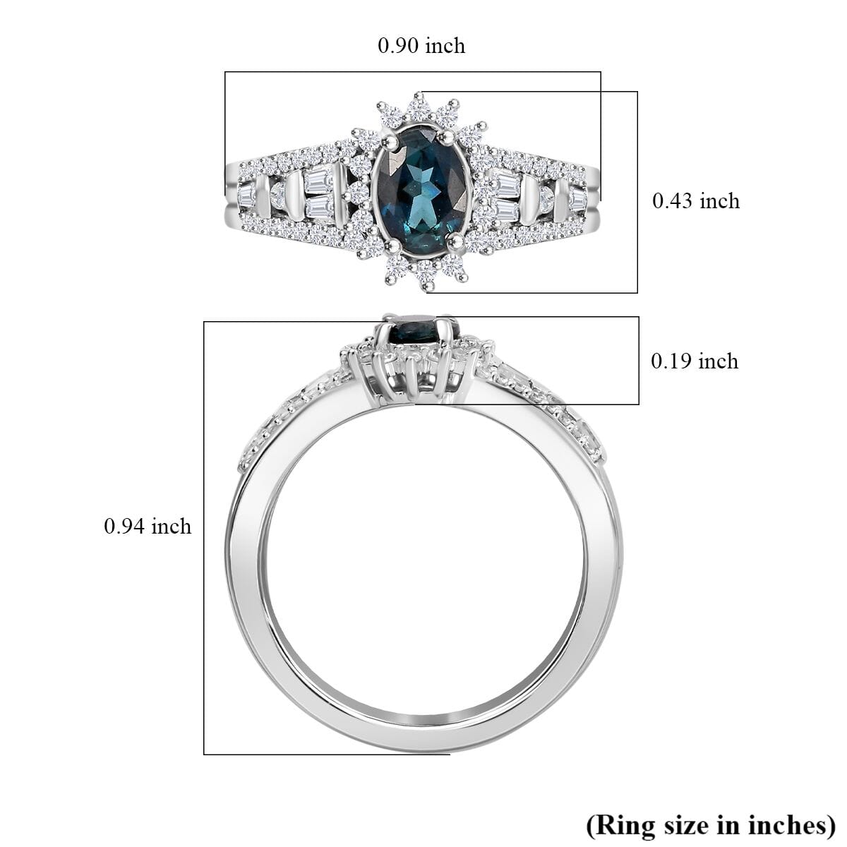 AAA Monte Belo Indicolite and White Zircon 1.25 ctw Starburst Ring in Rhodium Over Sterling Silver (Size 9.0) image number 5