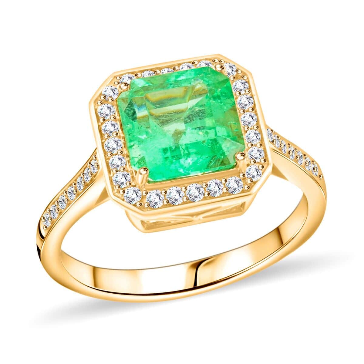 Certified & Appraised Luxoro AAA Boyaca Colombian Emerald and I2 Diamond 2.15 ctw Ring in 14K Yellow Gold (Size 6.5) image number 0