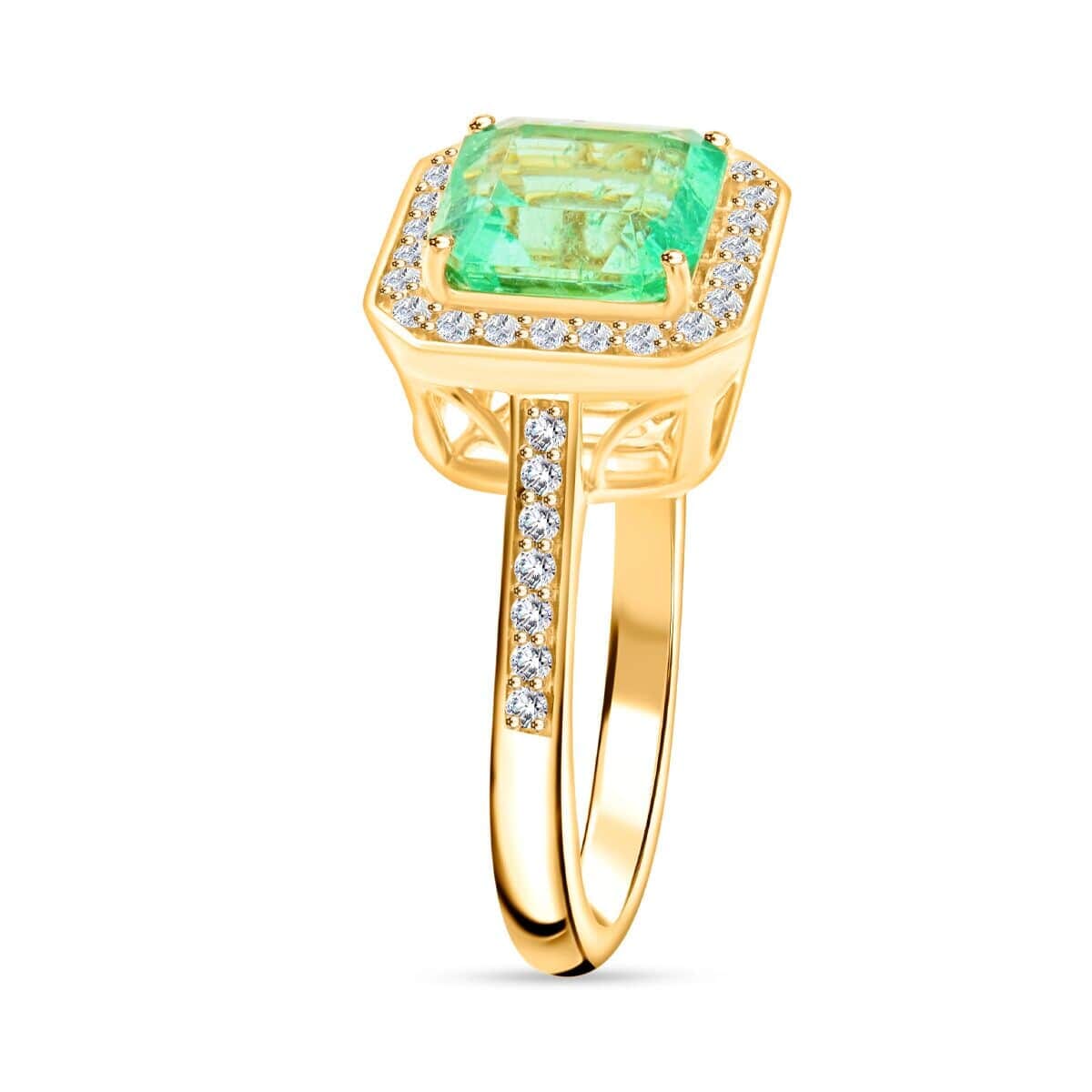 Certified & Appraised Luxoro AAA Boyaca Colombian Emerald and I2 Diamond 2.15 ctw Ring in 14K Yellow Gold (Size 6.5) image number 3