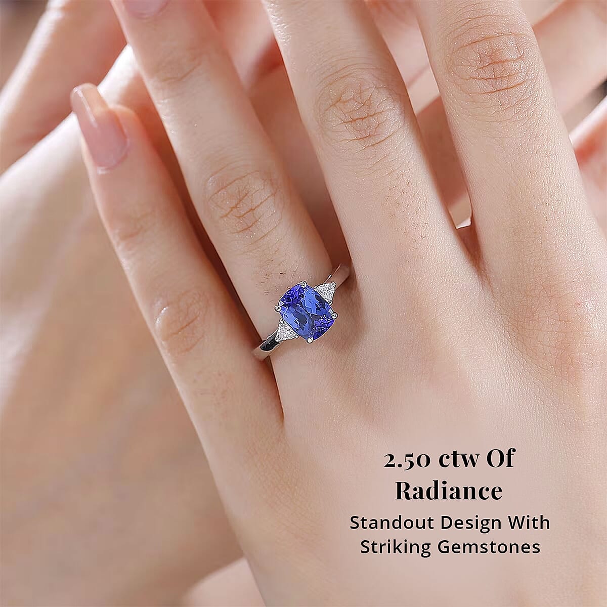 Certified & Appraised Rhapsody AAAA Tanzanite and E-F VS2 Diamond 2.50 ctw Ring in 950 Platinum (Size 7.5) 6.10 Grams image number 1