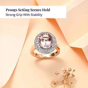 Certified & Appraised Luxoro AAA Pink Morganite and G-H I2 Diamond 4.13 ctw Double Halo Ring in 14K Rose Gold (Size 10.0) 4.85 Grams