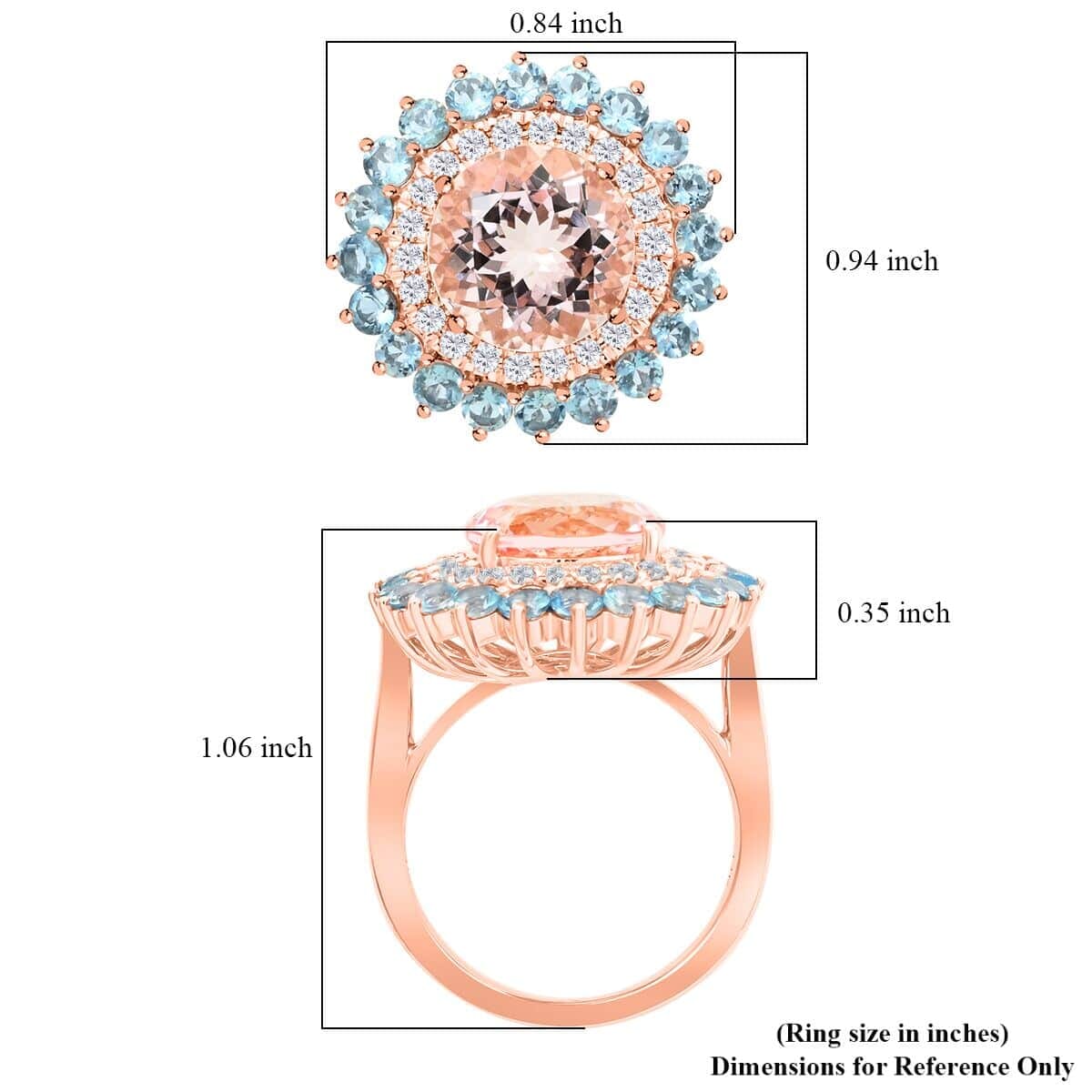 Certified & Appraised Luxoro AAA Celestial Pink Morganite, Santa Maria Aquamarine and G-H I2 Diamond 5.15 ctw Floral Ring in 14K Rose Gold (Size 9.5) 6.20 Grams image number 5