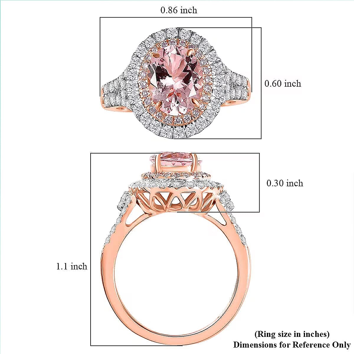 Certified & Appraised Luxoro AAA Palmeiras Pink Morganite and G-H I2 Diamond 2.50 ctw Double Halo Ring in 14K Rose Gold (Size 5.0) 4.41 Grams image number 5