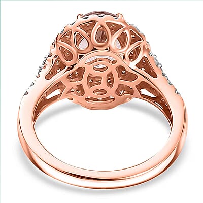 Certified & Appraised Luxoro AAA Palmeiras Pink Morganite and G-H I2 Diamond 2.50 ctw Double Halo Ring in 14K Rose Gold (Size 5.0) 4.41 Grams