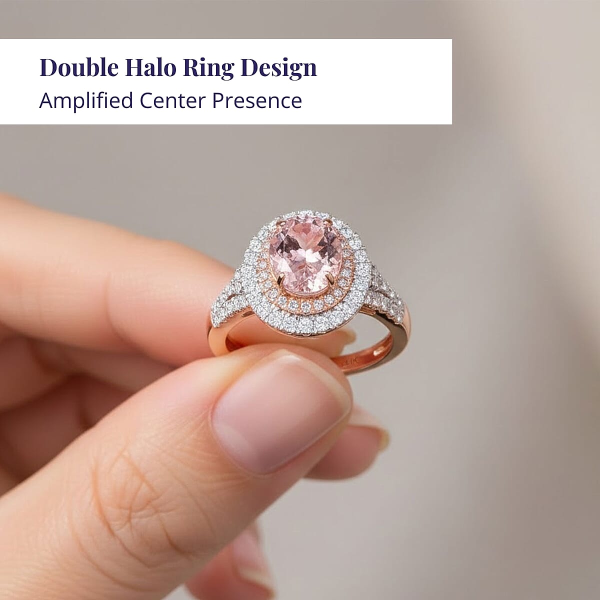 Certified & Appraised Luxoro AAA Palmeiras Pink Morganite and G-H I2 Diamond 2.50 ctw Double Halo Ring in 14K Rose Gold (Size 6.5) 4.41 Grams image number 4