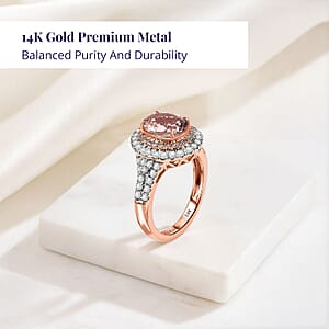 Certified & Appraised Luxoro AAA Palmeiras Pink Morganite and G-H I2 Diamond 2.50 ctw Double Halo Ring in 14K Rose Gold (Size 8.5) 4.41 Grams