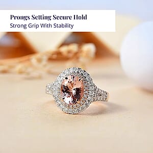 Certified & Appraised Luxoro AAA Palmeiras Pink Morganite and G-H I2 Diamond 2.50 ctw Double Halo Ring in 14K Rose Gold (Size 8.5) 4.41 Grams