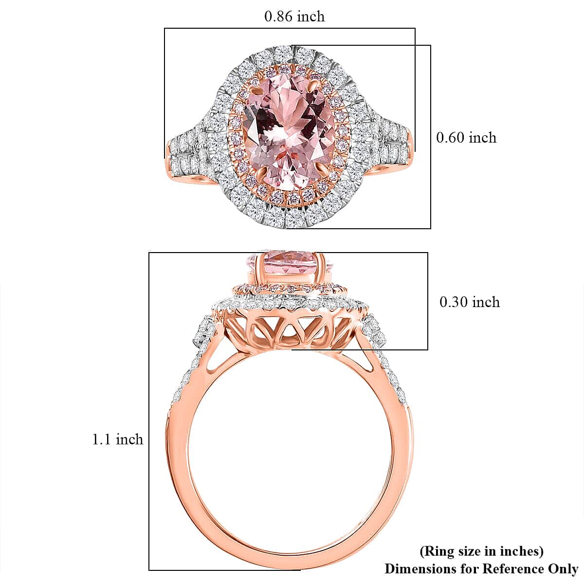 Certified & Appraised Luxoro AAA Palmeiras Pink Morganite and G-H I2 Diamond 2.50 ctw Double Halo Ring in 14K Rose Gold (Size 9.5) 4.41 Grams image number 5