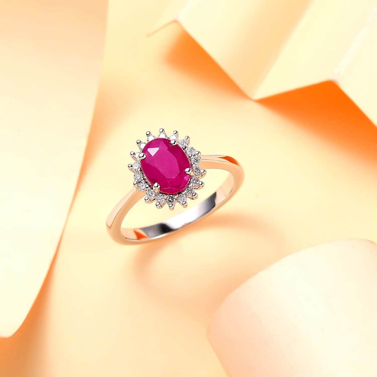 AAA Royal Ruby and G-H I2 Diamond 1.75 ctw Ring in 10K White Gold (Size 6.5) image number 1