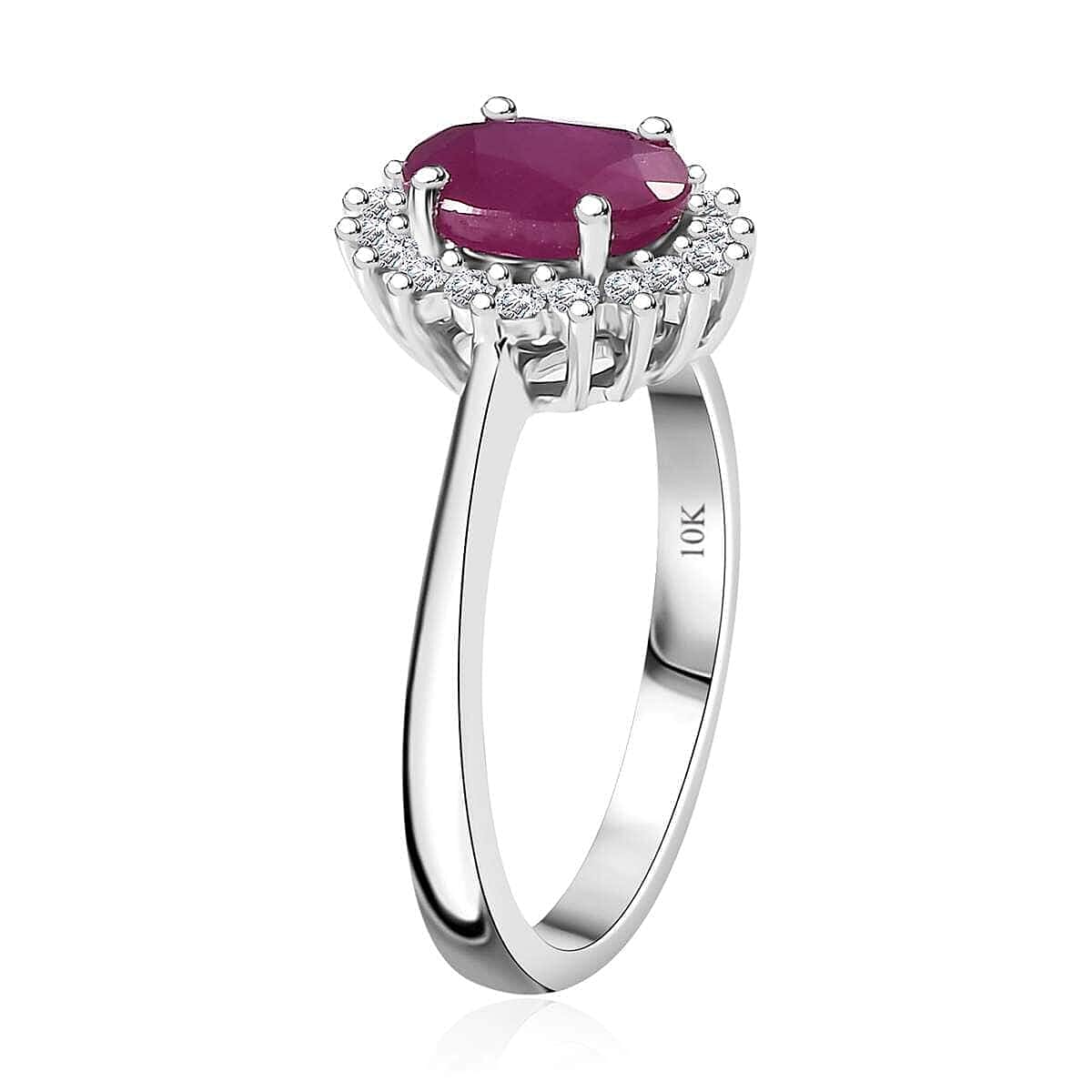 AAA Royal Ruby and G-H I2 Diamond 1.75 ctw Ring in 10K White Gold (Size 9.5) image number 3