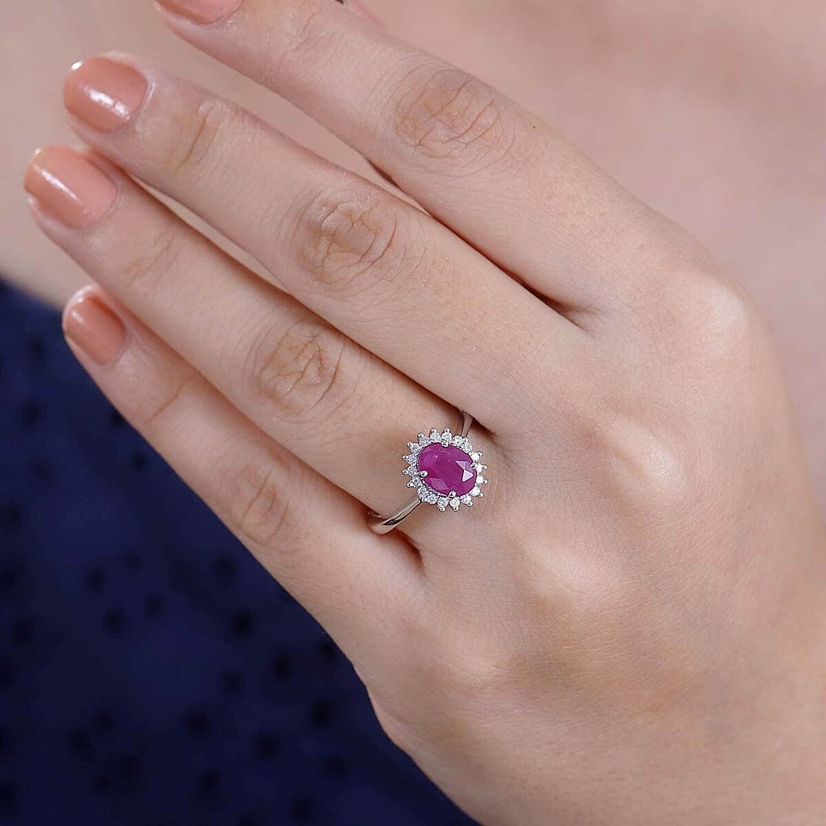 AAA Royal Ruby and G-H I2 Diamond 1.75 ctw Ring in 10K White Gold (Size 11.0) image number 2