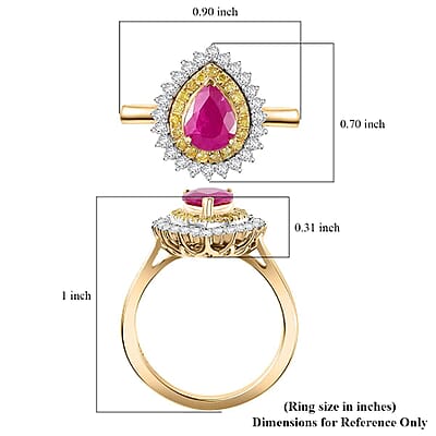 Certified & Appraised Luxoro AAA Royal Ruby, I2 Yellow and White Diamond 1.93 ctw Ring in 10K Yellow Gold (Size 5.0) 4 Grams