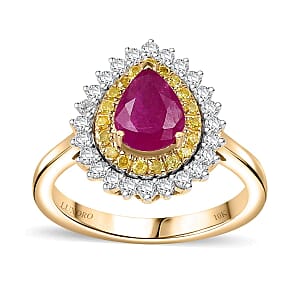 Certified & Appraised Luxoro AAA Royal Ruby, I2 Yellow and White Diamond 1.93 ctw Ring in 10K Yellow Gold (Size 6.5) 4 Grams