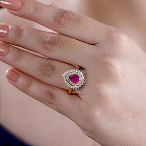 Certified & Appraised Luxoro AAA Royal Ruby, I2 Yellow and White Diamond 1.93 ctw Ring in 10K Yellow Gold (Size 6.5) 4 Grams