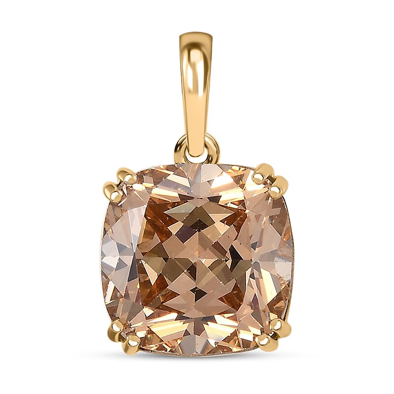 J Francis Embellished with Yellow Color Zirconia by Swarovski 14.65 ctw Solitaire Pendant without Chain in 10K Yellow Gold