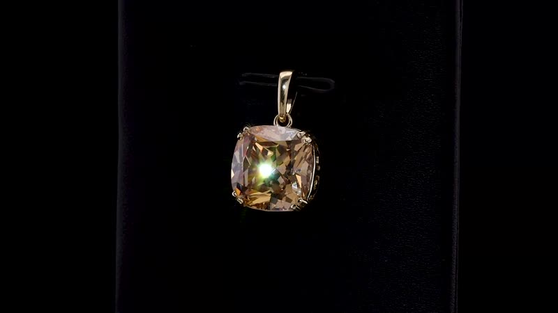 J Francis Embellished with Yellow Color Zirconia by Swarovski 14.65 ctw Solitaire Pendant without Chain in 10K Yellow Gold