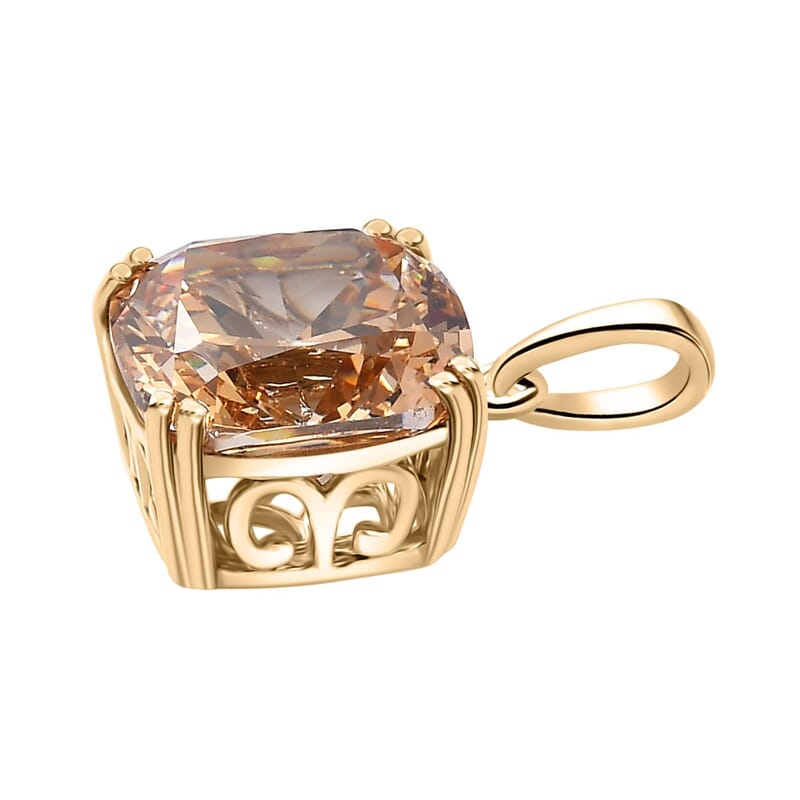 J Francis Embellished with Yellow Color Zirconia by Swarovski 14.65 ctw Solitaire Pendant without Chain in 10K Yellow Gold