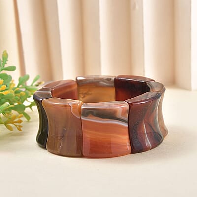 Red Agate 728.00 ctw Stretch Block Bracelet