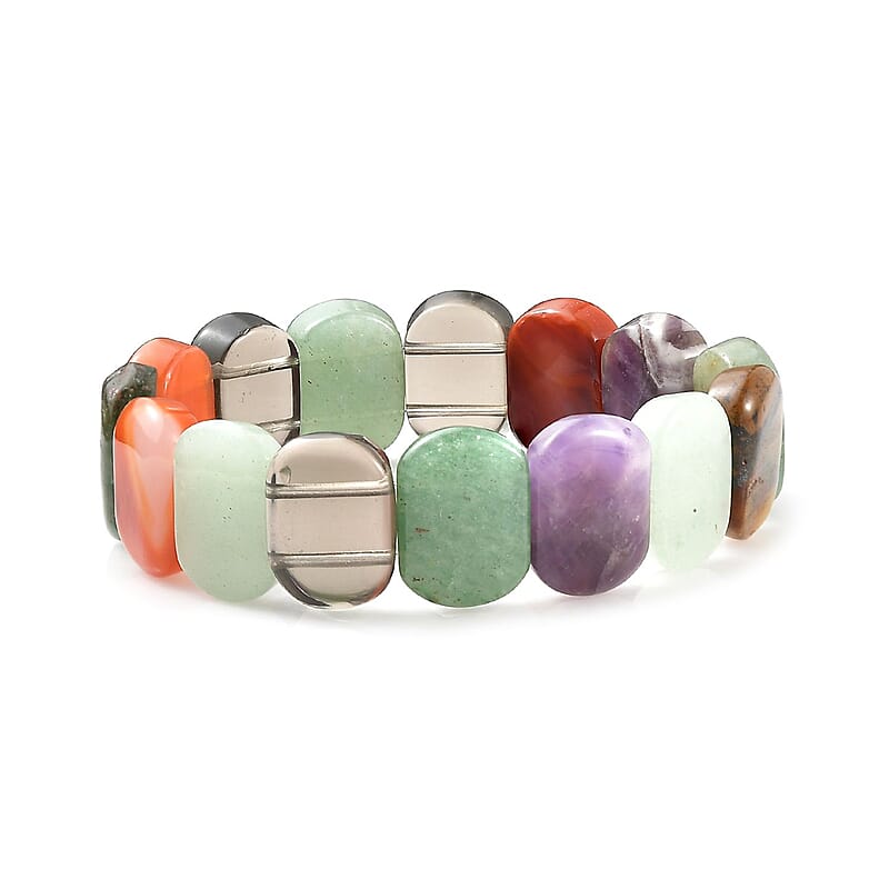 Multi Gemstone 270.00 ctw Cushion Block Stretch Bracelet