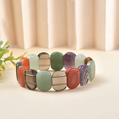 Multi Gemstone 270.00 ctw Cushion Block Stretch Bracelet