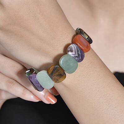 Multi Gemstone 270.00 ctw Cushion Block Stretch Bracelet