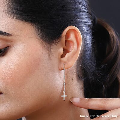 Cross Dangle Earrings in Sterling Silver 1.90 Grams