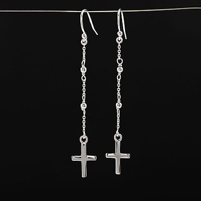 Cross Dangle Earrings in Sterling Silver 1.90 Grams