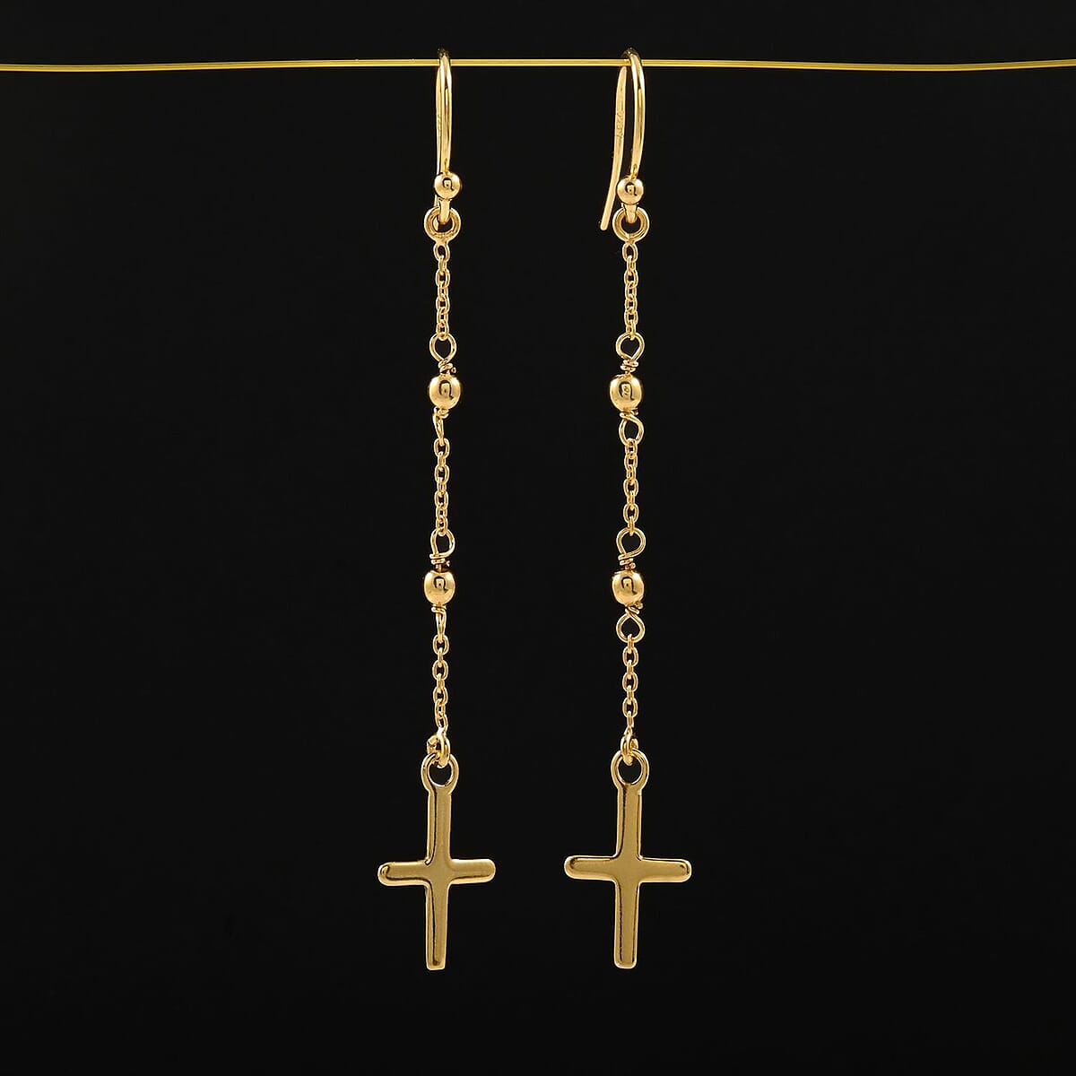 Cross Dangle Earrings in 14K Yellow Gold Over Sterling Silver 1.90 Grams image number 2