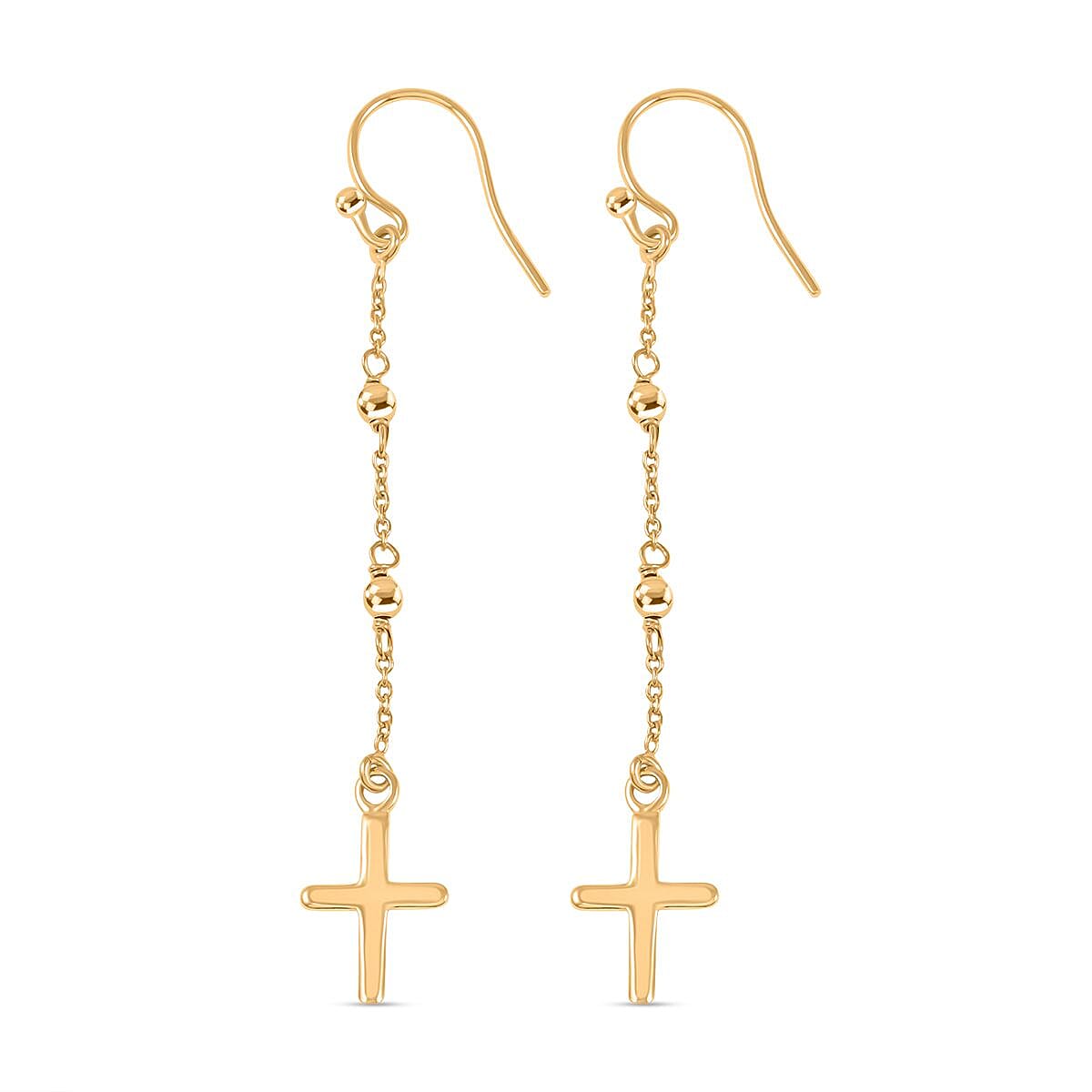 Cross Dangle Earrings in 14K Yellow Gold Over Sterling Silver 1.90 Grams image number 3