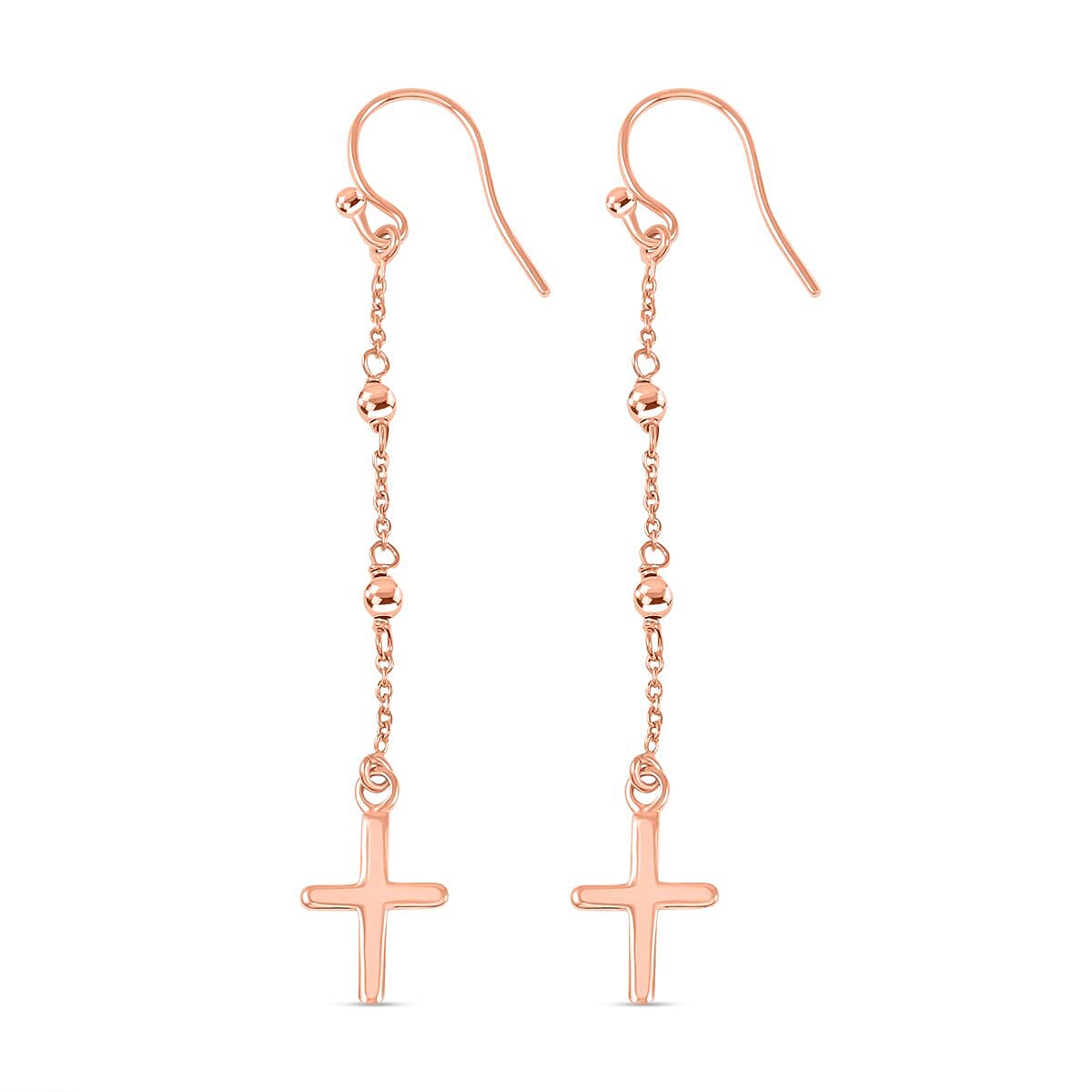 Cross Dangle Earrings in 14K Rose Gold Over Sterling Silver 1.90 Grams image number 3