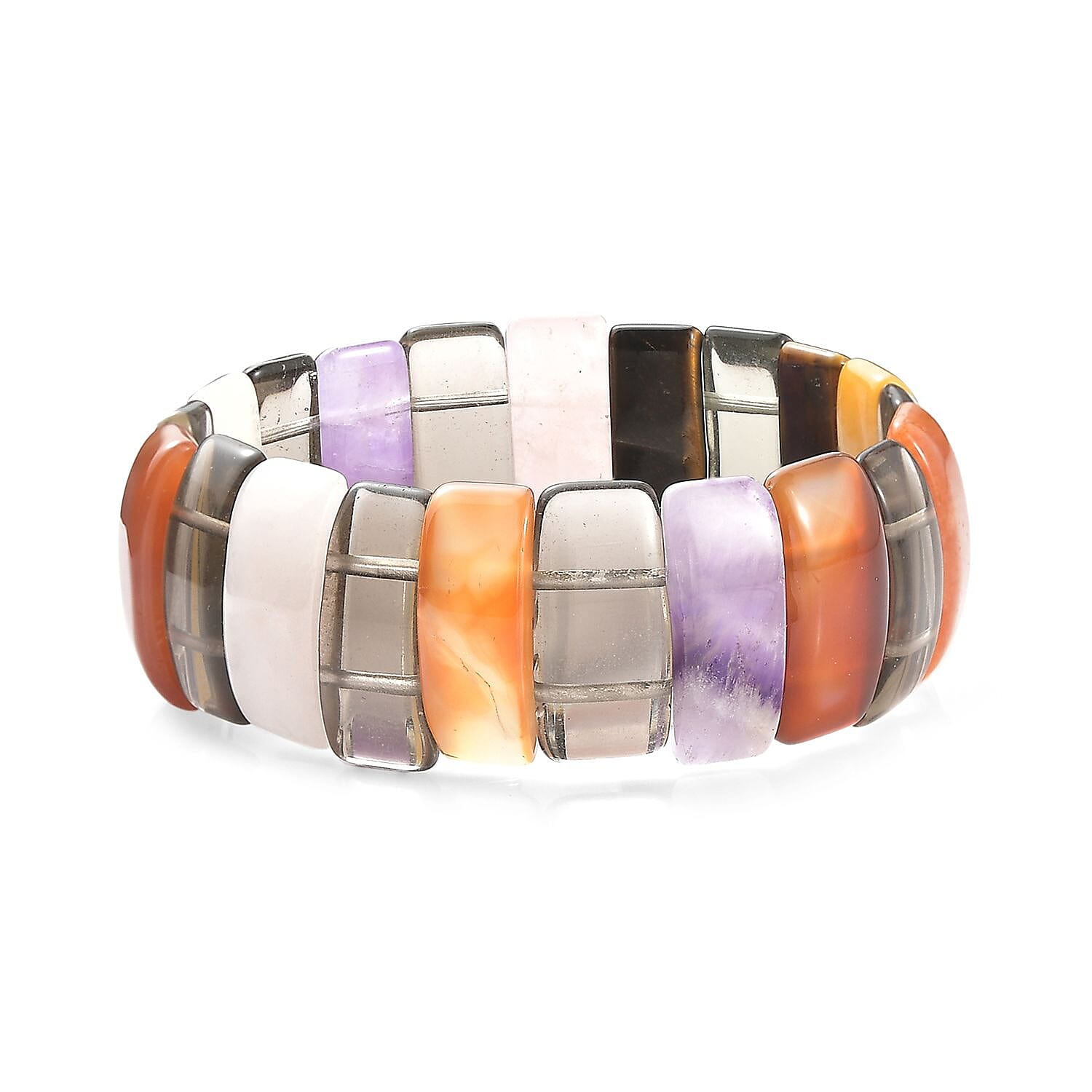 Multi Gemstone 340.00 ctw Rectangle Block Stretch Bracelet